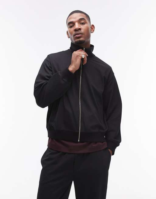 Topman – Zapinana na suwak czarna bluza z drobną waflową teksturą