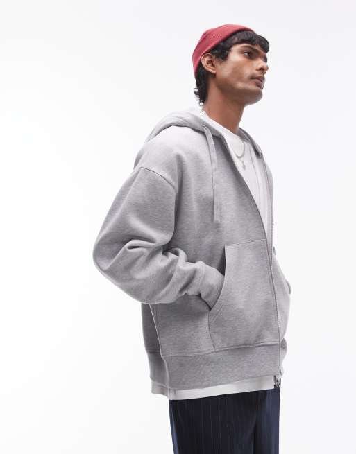 Topman – Zapinana na suwak szara bluza oversize z kapturem