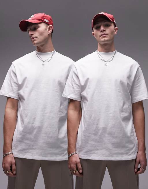 Topman – Zestaw 2 białych T-shirtów oversize