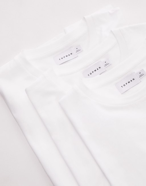 Topman – Zestaw 3 białych T-shirtów o regularnym kroju