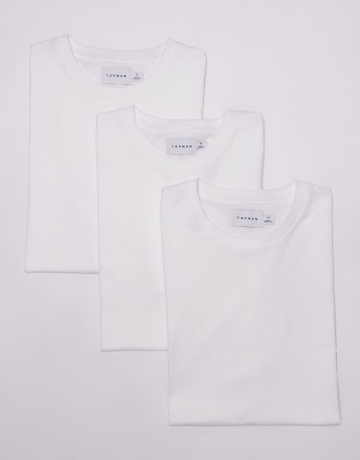 Topman – Zestaw 3 białych T-shirtów o regularnym kroju