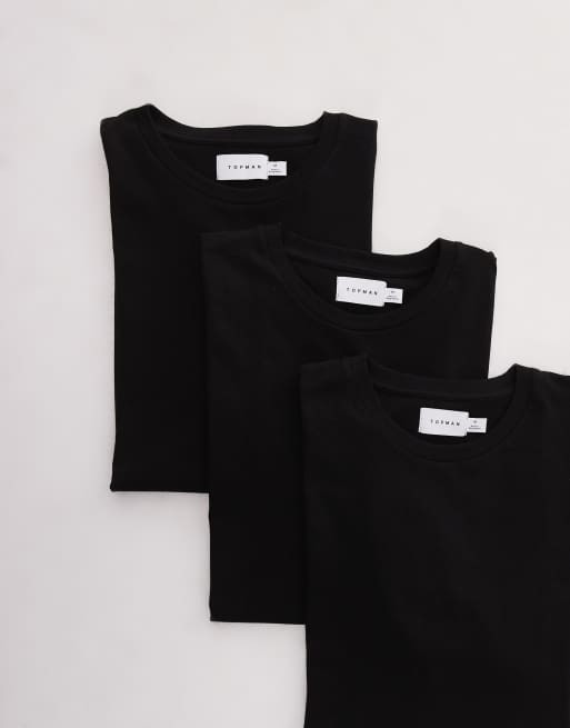 Topman – Zestaw 3 czarnych T-shirtów o regularnym kroju