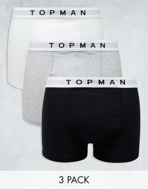 Topman – Zestaw 3 par bokserek w kolorach czarnym, białym i melanżowym szarym z białą gumką