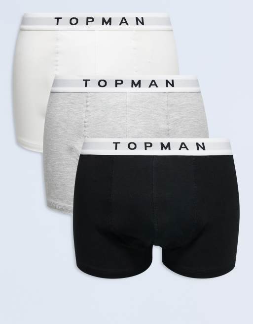 Topman – Zestaw 3 par bokserek w kolorach czarnym, białym i szarym melanżowym z białą taśmą w talii