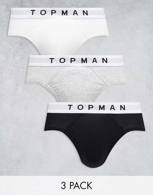 Topman – Zestaw 3 par slipek w kolorach czarnym, białym i melanżowym szarym z białą gumką