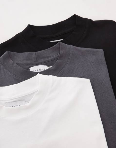 Topman – Zestaw 3 T-shirtów oversize w kolorach czarnym, białym i grafitowym - view 1