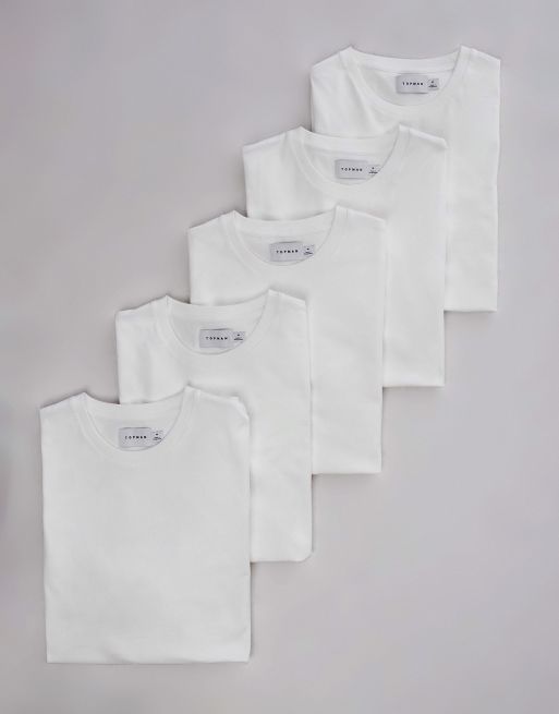 Topman – Zestaw 5 białych T-shirtów o regularnym kroju