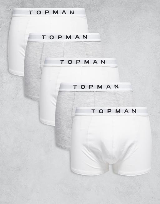 Topman – Zestaw 5 par bokserek w kolorach białym i szarym melanżowym z białą taśmą w talii