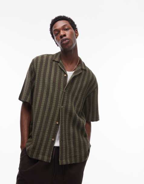 Topman short sleeve knitted crochet shirt in green