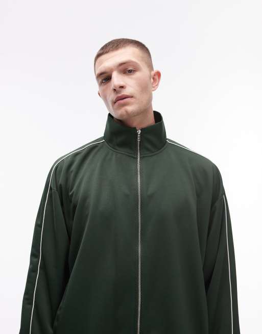 Topman – Zielona zapinana na zamek bluza oversize z podwójną boczną lamówką, część zestawu
