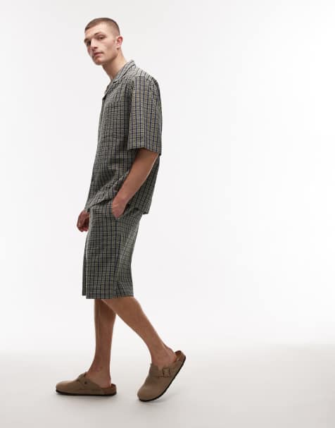 Topman seersucker check short in green