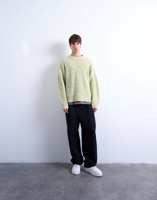 Topman – Zielony luźny sweter z dzianiny z nakrapianiem, 2 z 5