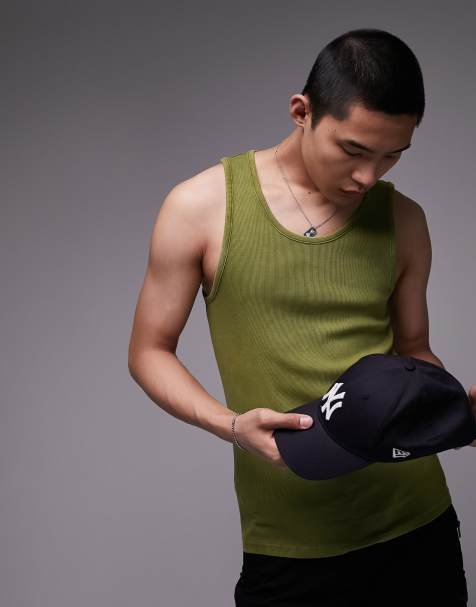 Topman – Zielony prążkowany podkoszulek z efektem sprania - view 1