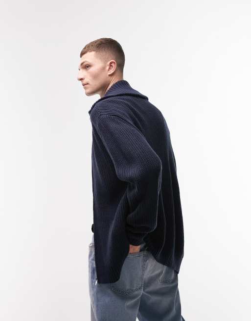 Topman zip through cardigan in navy