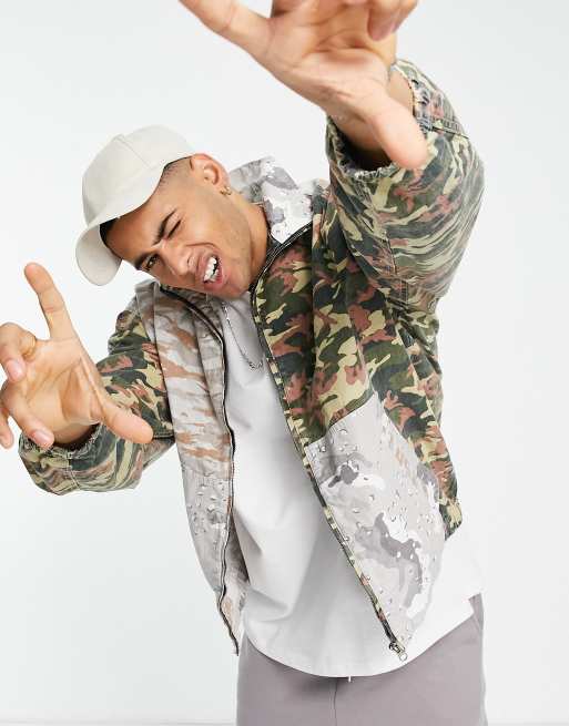 Topman zip through print slice funnel jacket in camo