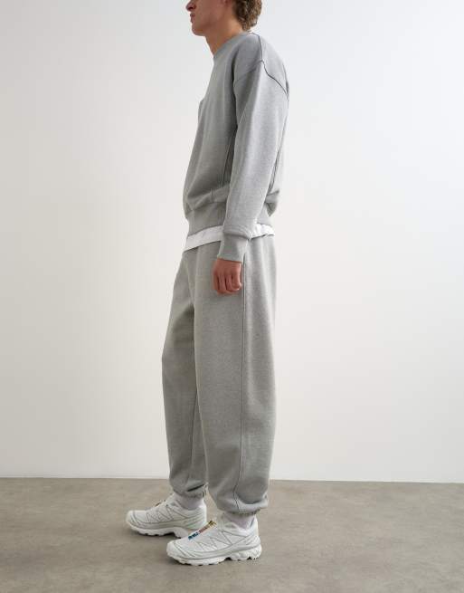 Topman zware baggy-fit jogger met boorden in gemêleerd grijs, 2 van 5