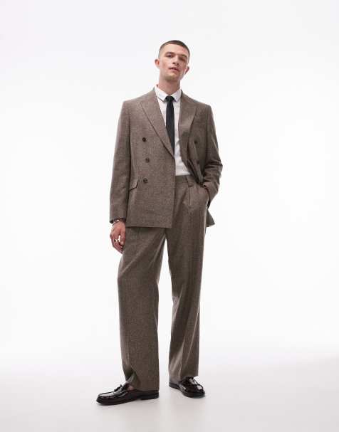 Topman – Zweireihige Oversize-Jacke in Braun mit Fischgrätmuster - view 1