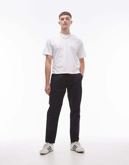 Topman – Zwężane czarne spodnie z podwójnymi zakładkami