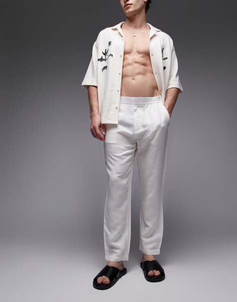 Topman tapered fit linen trouser ecru