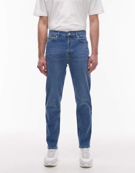 Topman stretch taper jean in mid wash blue