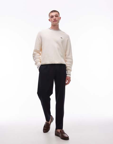 Topman seersucker tapered trousers in navy