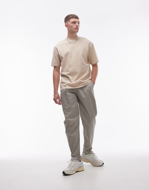 Topman – Zwężane szarobeżowe spodnie z podwójnymi zakładkami - view 1