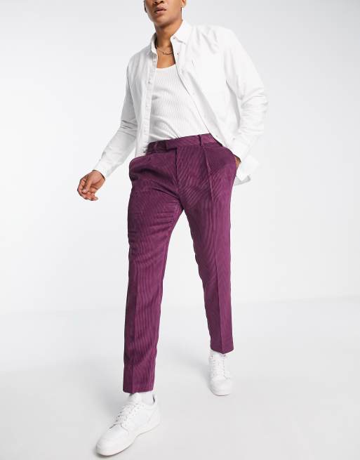 Topman – Zwężane sztruksowe spodnie w fioletowym kolorze