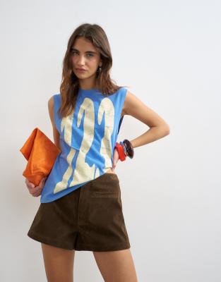 Topshop '123' Sleeveless Tank Top In Blue