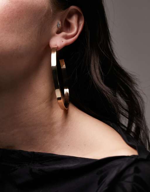 Topshop 14k gold plated large flat edge hoops