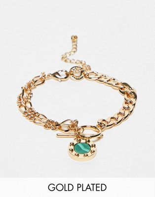 Topshop 14k gold plated malachite charm bracelet