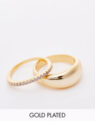 Topshop 14k gold plated pack of 2 crystal and domed rings
