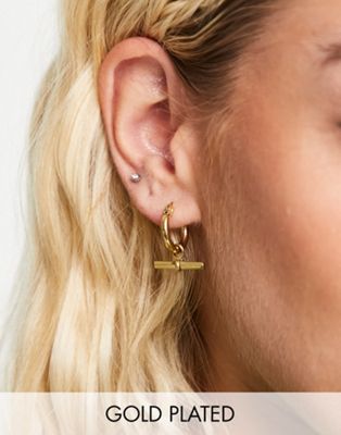 Topshop 14k gold t-bar hoop earring