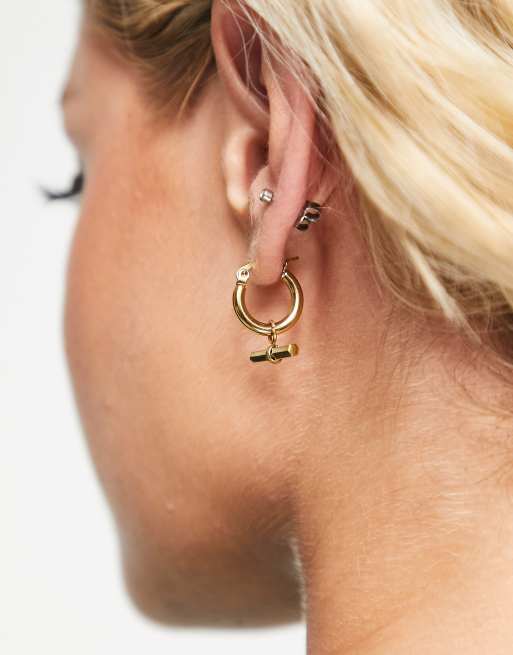 Topshop 14k gold t-bar hoop earring, 2 of 4