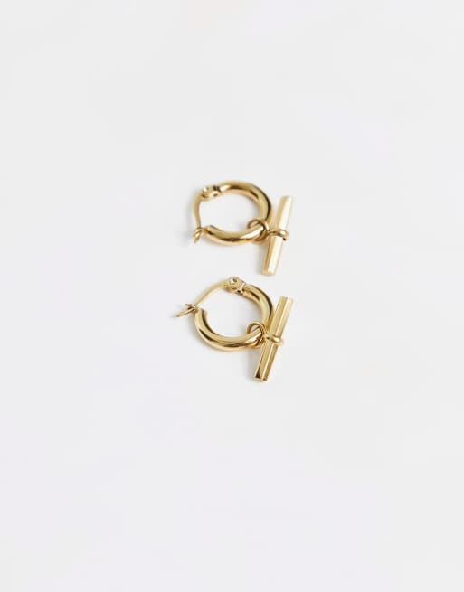 Topshop 14k plated gold t-bar hoop earrings, 3 of 4