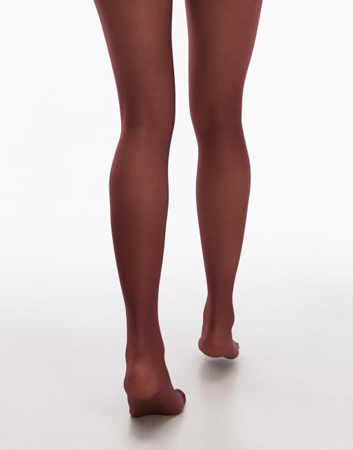 Topshop 15 denier sheer tights in burgundy, 3 of 4
