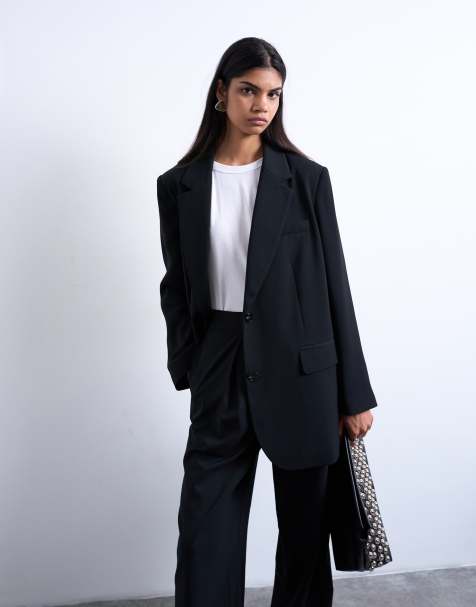 Topshop 2 button relaxed fit blazer in black - view 1