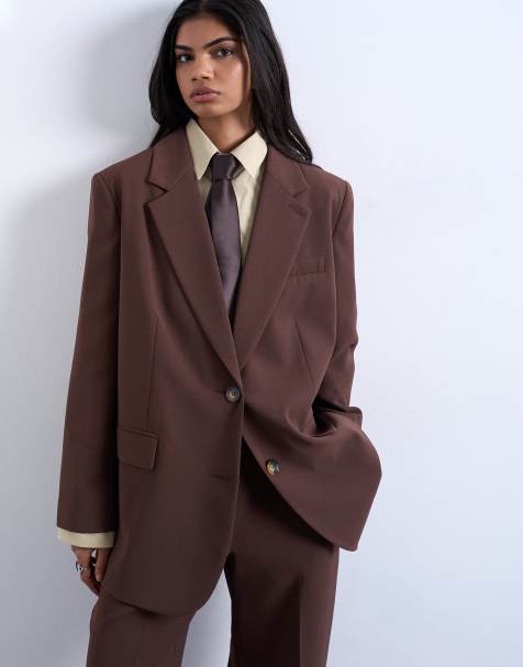 Topshop 2-button relaxed fit blazer in chocolate (Part of a set) - view 1