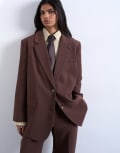 [Topshop] Topshop 2-button relaxed fit blazer in chocolate (Part of a set)-Brown 18 chocolate