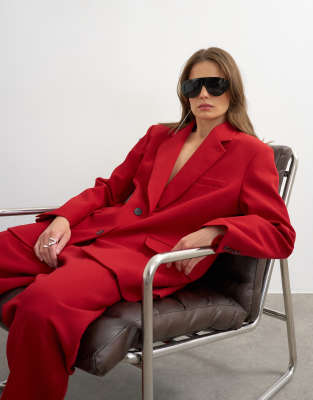 Topshop 2 Button Relaxed Fit Blazer In Red