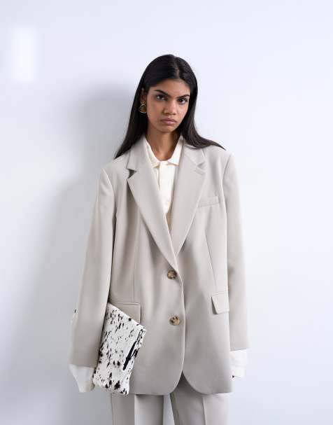 Topshop 2-button relaxed fit blazer in stone (Part of a set) - view 1