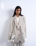 [Topshop] Topshop 2-button relaxed fit blazer in stone (Part of a set)-Neutral 14 stone
