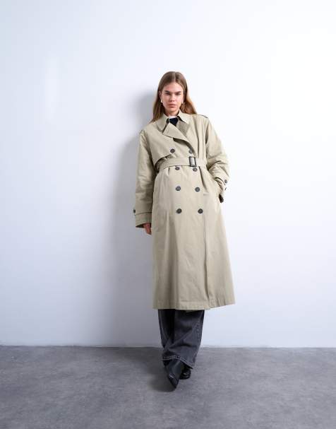 Topshop 2 in 1 borg trench with detachable lining in stone - view 1