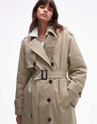 Topshop - 2-in-1-Kunstfell-Trenchcoat in Stein-Neutral