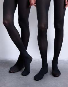 Model wearing 2 pack 50 denier tights in black