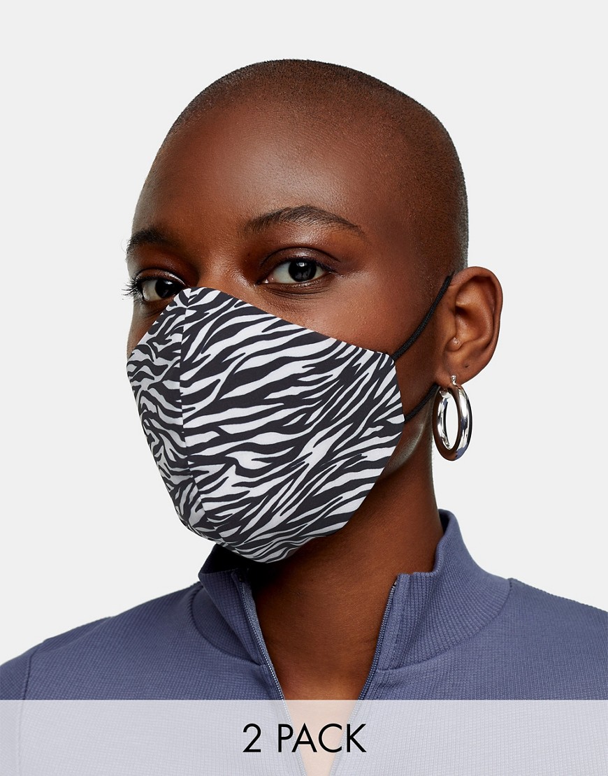 Topshop 2-pack Fashion Face Coverings In Zebra And Monochrome-multi