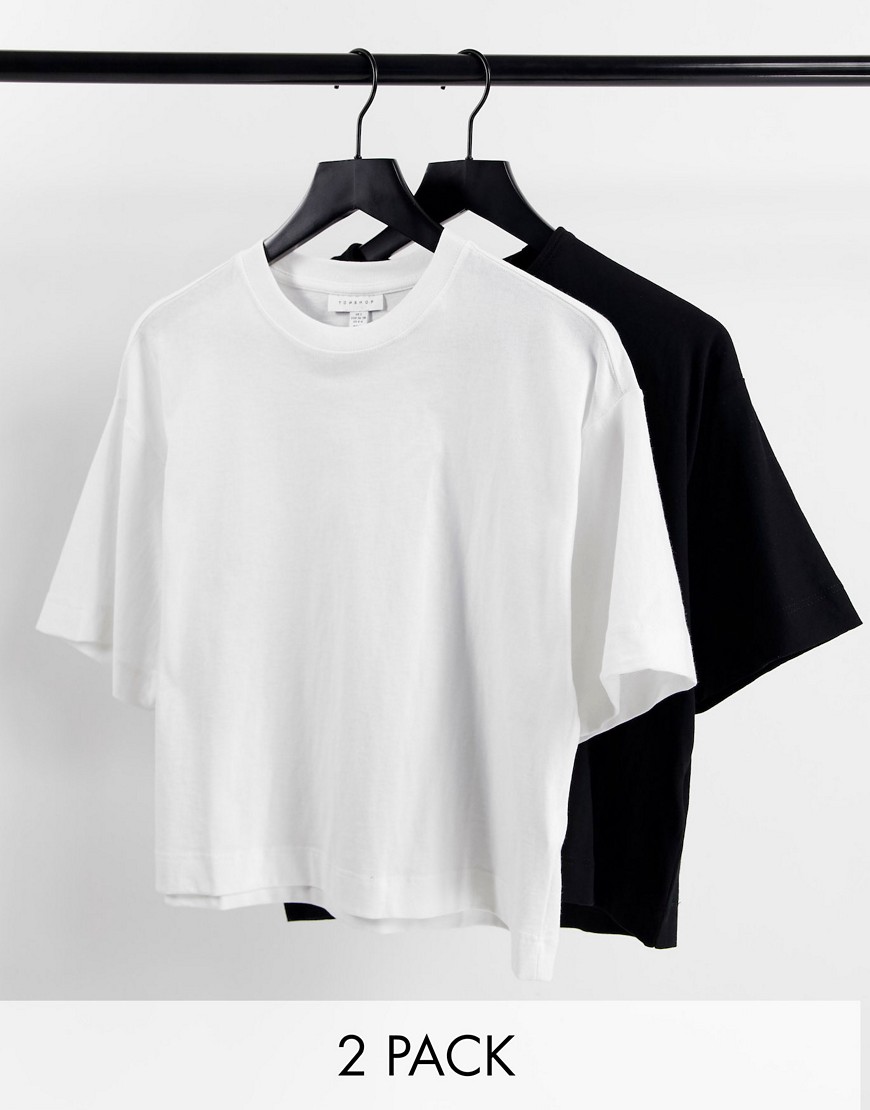 Topshop 2-pack panel boxy T-shirts in mono-Multi
