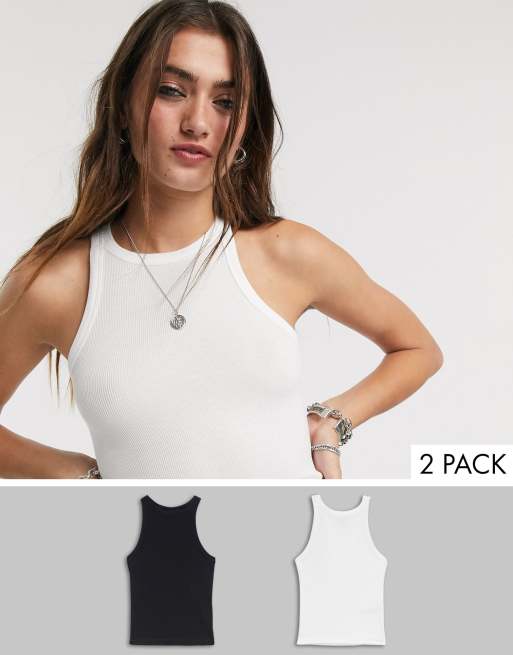 Topshop – 2er-Set hochwertige Oberteile mit Racerback in Schwarz/Weiß
