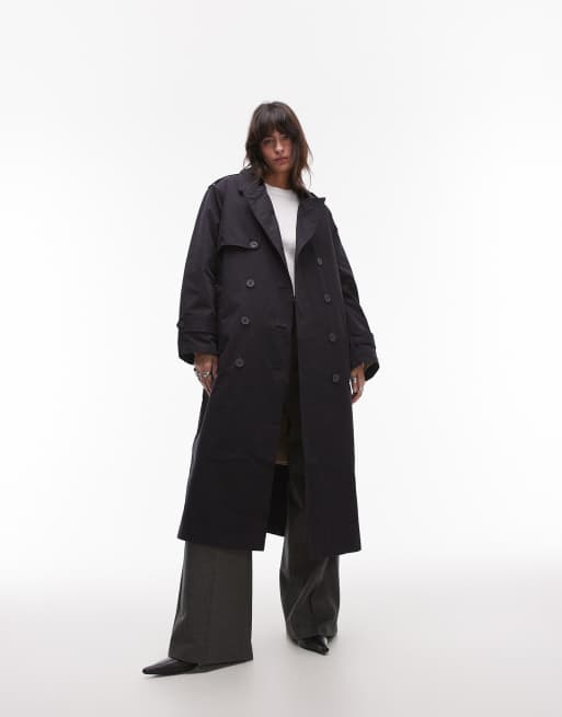 Topshop 2in1 borg trench coat in anthracite