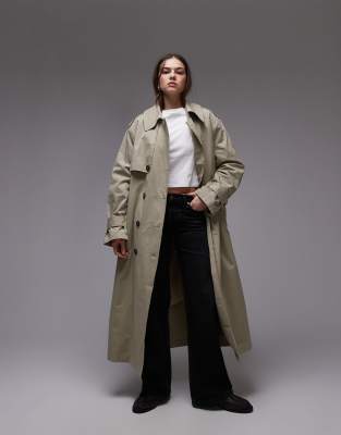 Topshop 2in1 Borg Trench Coat In Stone-neutral