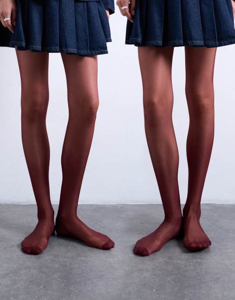 Topshop 2pk 15 denier sheer tights in burgundy - view 1